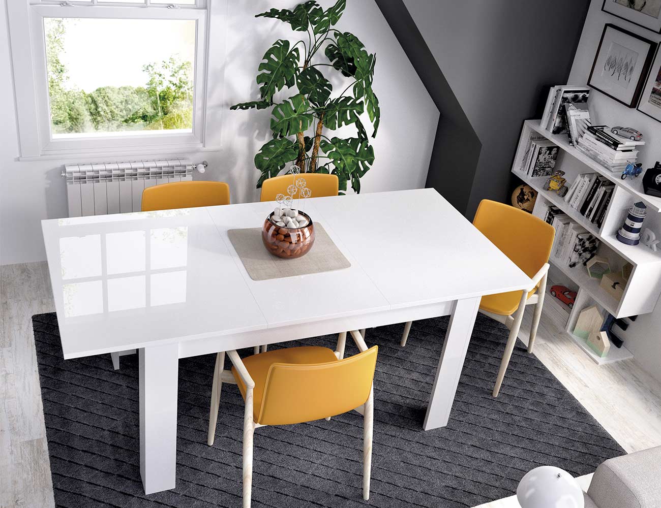 Mesa de comedor Moderna blanco brillo (30277) | Factory del Mueble Utrera