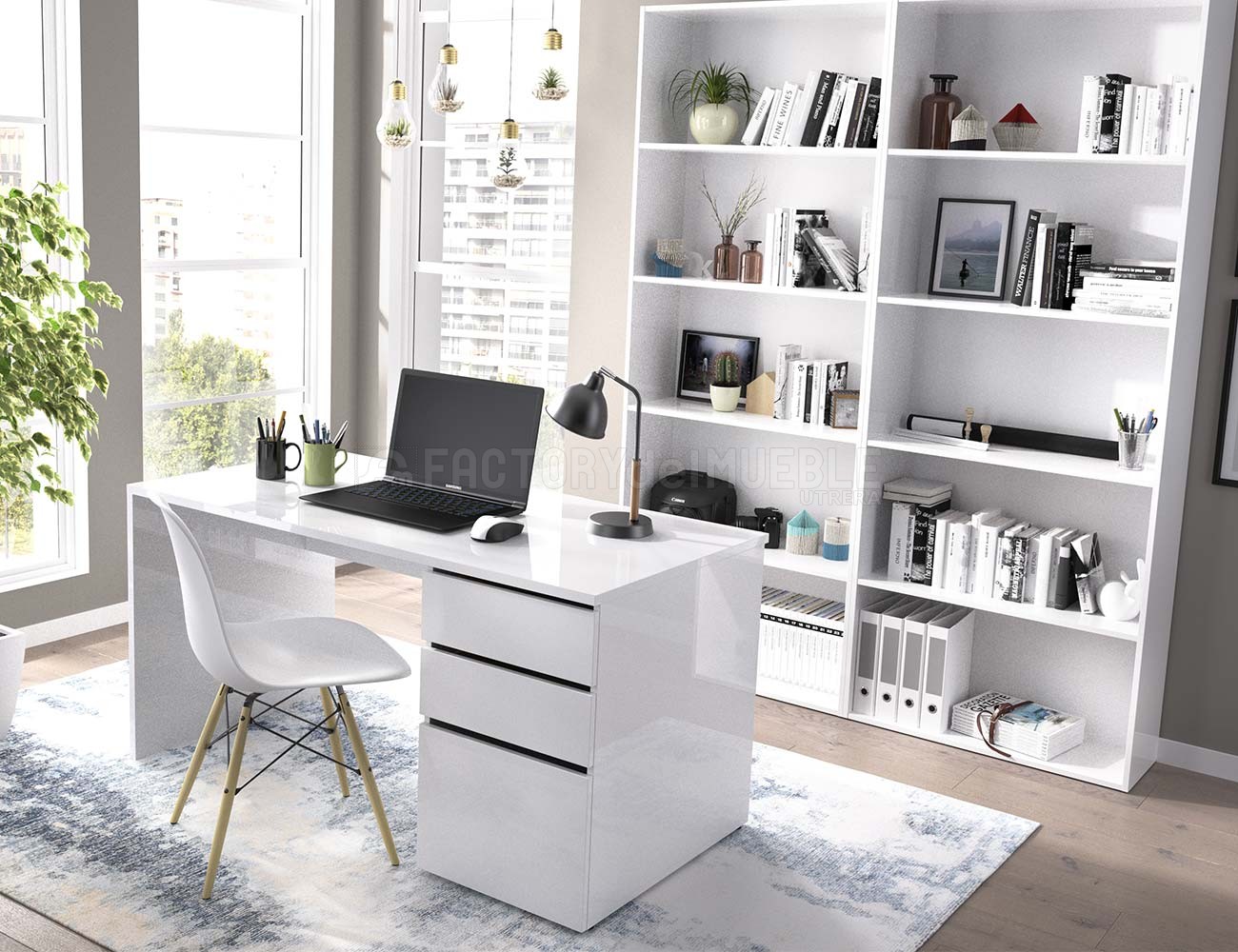 Mesa de estudio o escritorio con cajones blanca (30273)