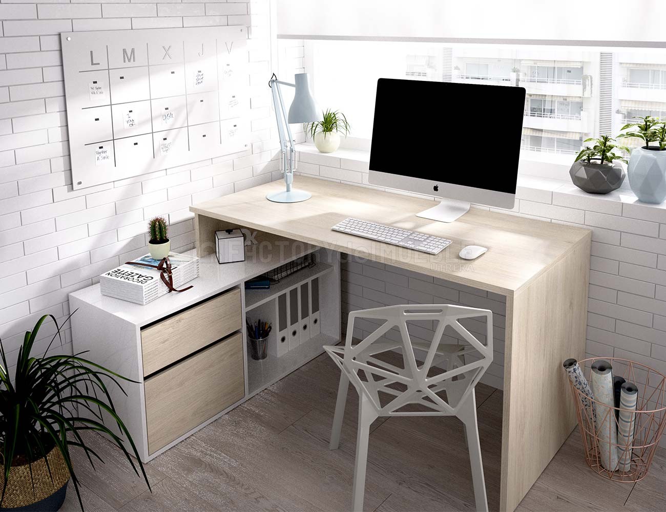 Mesa de estudio o escritorio con cajones en L (30274)