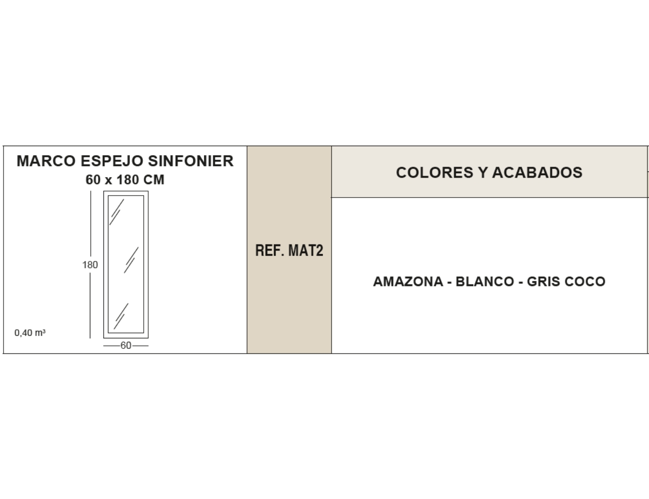 Marco espejo sinfonier 60 x 180 cm