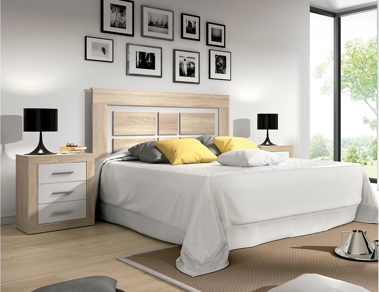 Muebles Dormitorio Matrimonio Completo Color Blanco y Cemento (Cama +  cabecero + cómoda + Armario) SOMIER Incluido : : Hogar y cocina
