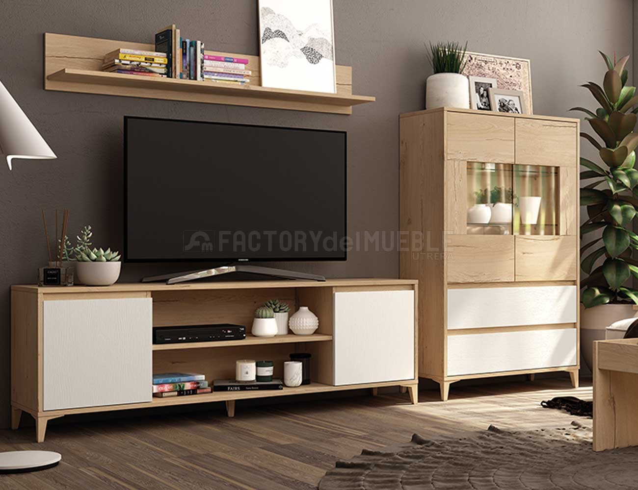 Mueble TV Cube de diseño moderno en acabado blanco o roble artisan