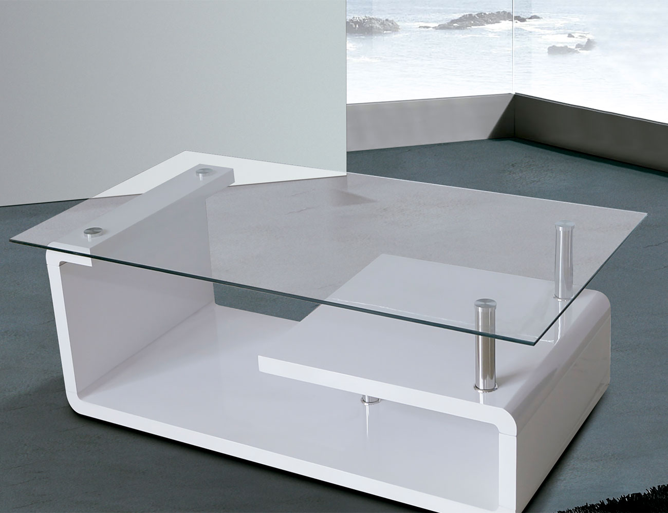 Mesa fija blanca-cristal  Olivares - Muebles y decoración