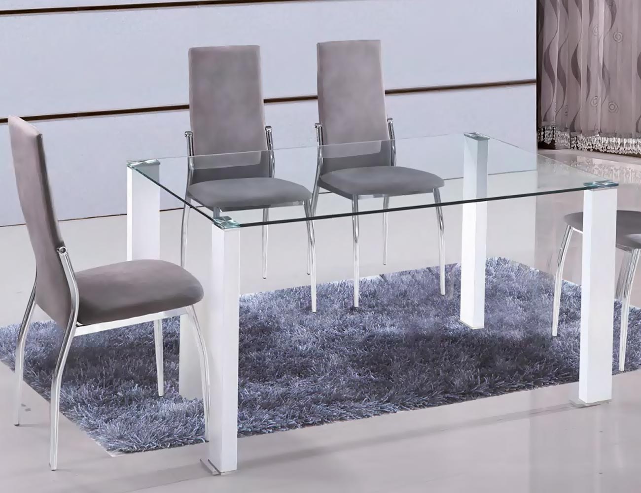 Mesa de comedor con cristal templado y patas en blanco brillo (21603)